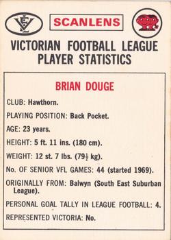 1974 Scanlens VFL #88 Brian Douge Back